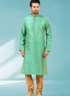 Sea Green Colour Outluk New Latest Design Jacquard Silk Brocade Party Wear Kurta Pajama Mens Collection 1224-1029